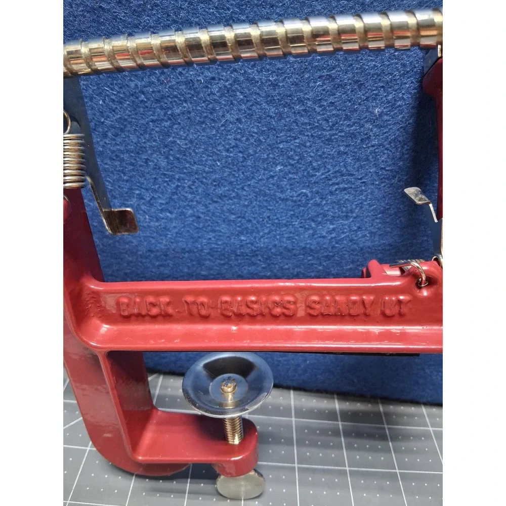 Back to‎ Basics Peel Away Apple Potato Peeler Red Cast Iron Clamp On A501